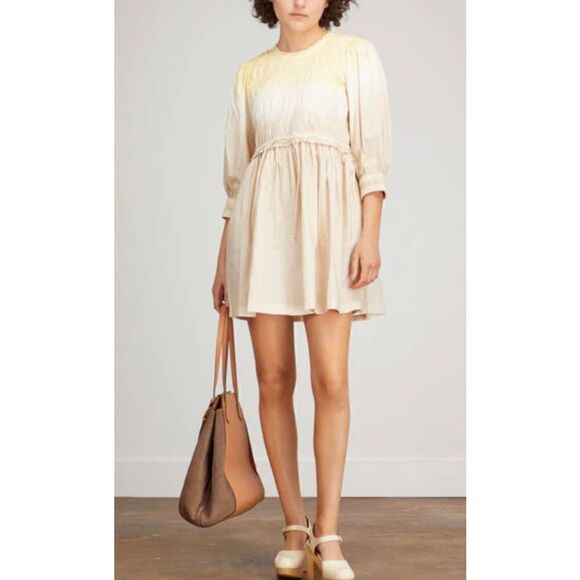 APIECE APART Aldea Smocked Mini Dress in Soft Dip Dye NWT Organic Cotton Size XS - Picture 1 of 11